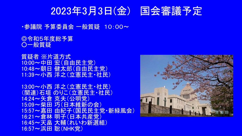 2023年3月3日(金)   国会審議予定
