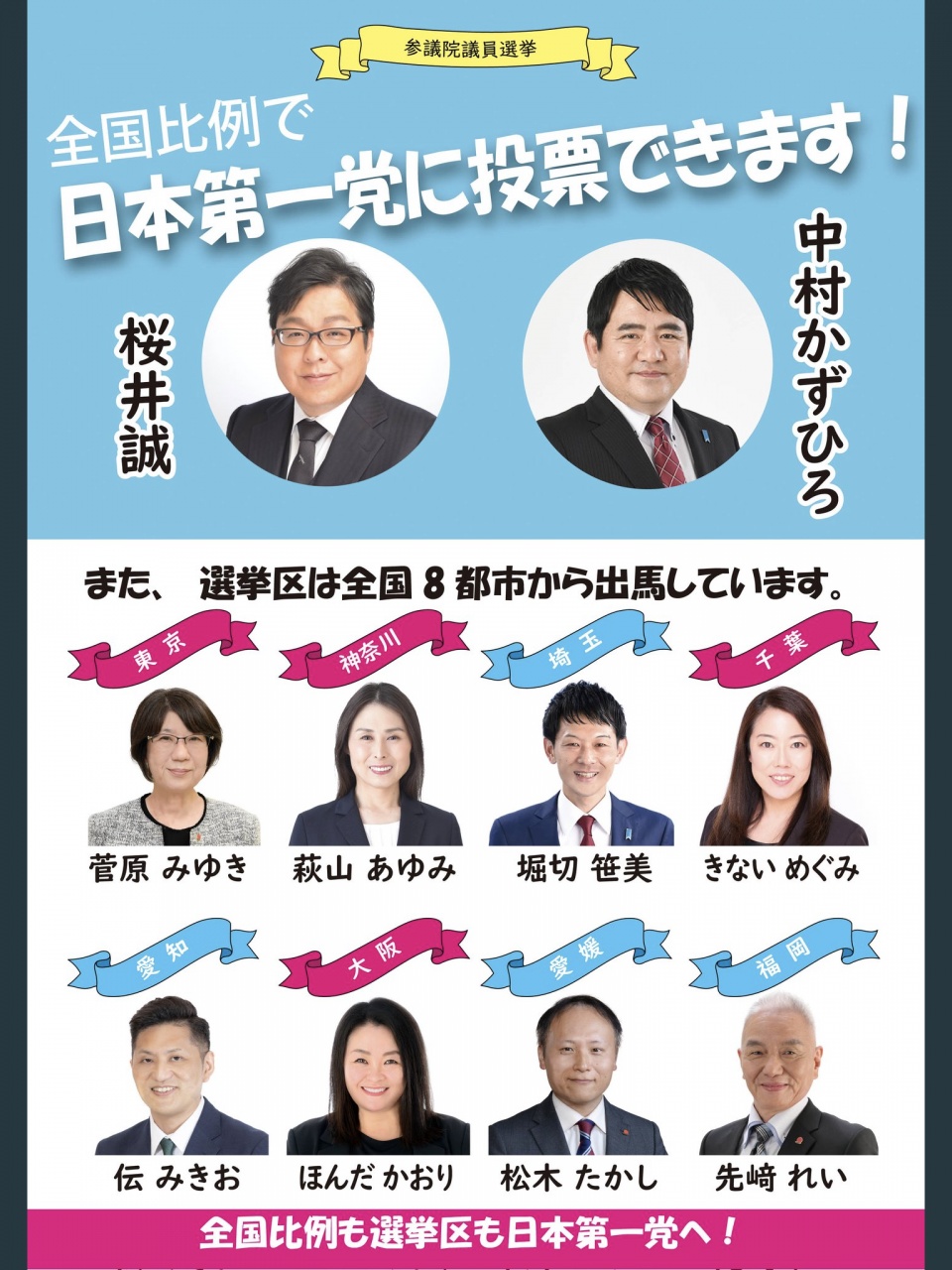 【日本第一党 桜井･中村 比例候補者による遊説予定】

