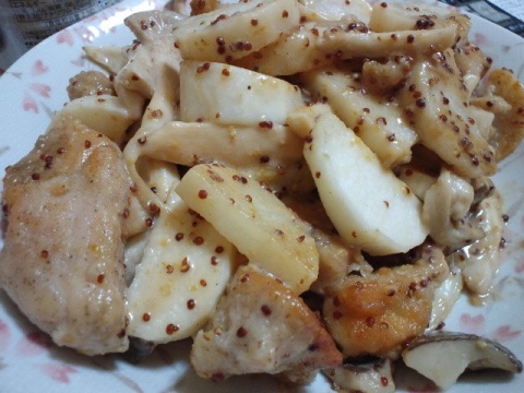 鶏肉と長芋のマヨポンマスタード炒め