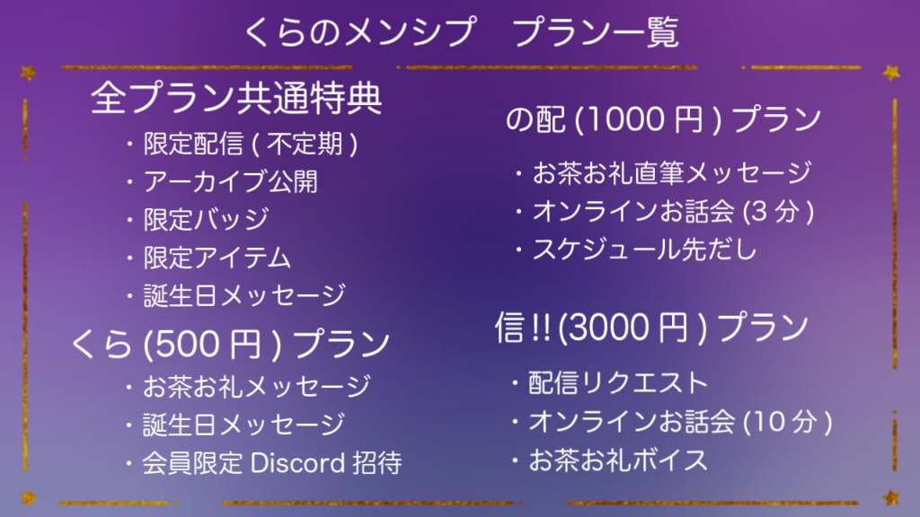 くらのメンバーシップ　プラン一覧

