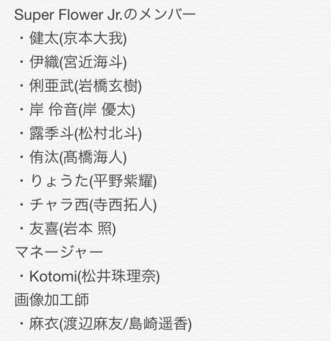 Super Flower Jr.のメンバーとサポートメンバーです！