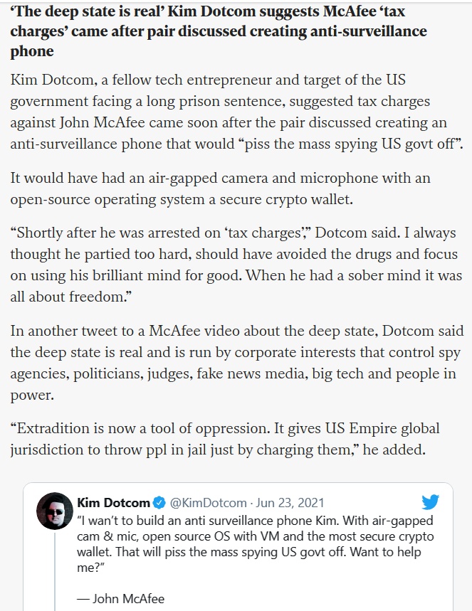 ‘The deep state is real’ Kim Dotcom suggests McAfe
