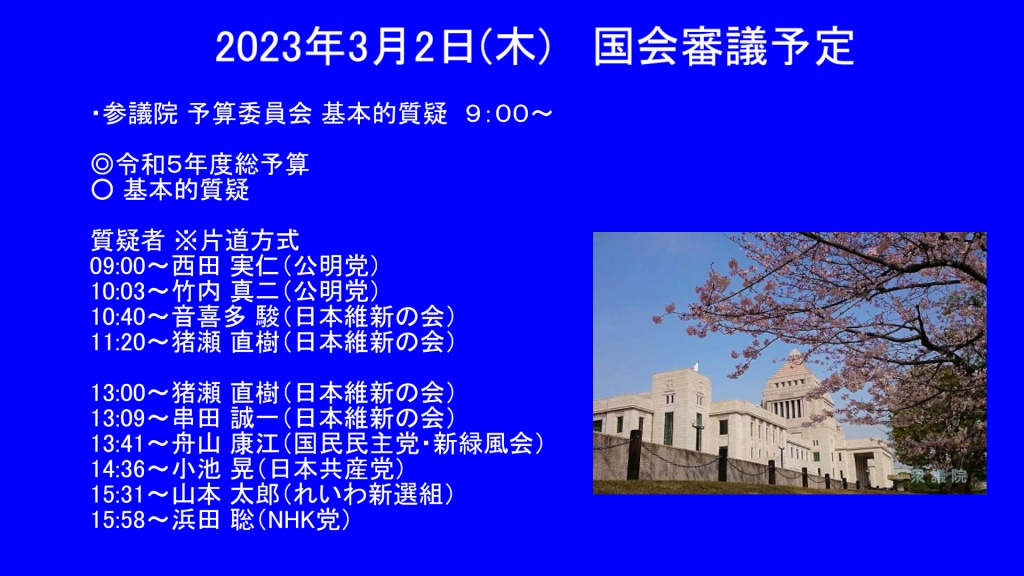 2023年3月2日(木)   国会審議予定
