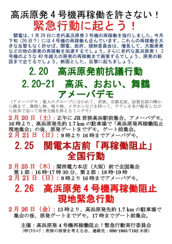 緊急❗#関電 前へ！今日２．２５木「#再稼働阻止」全国